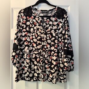 Karl Lagerfeld Black and White Blouse with Pink Accents